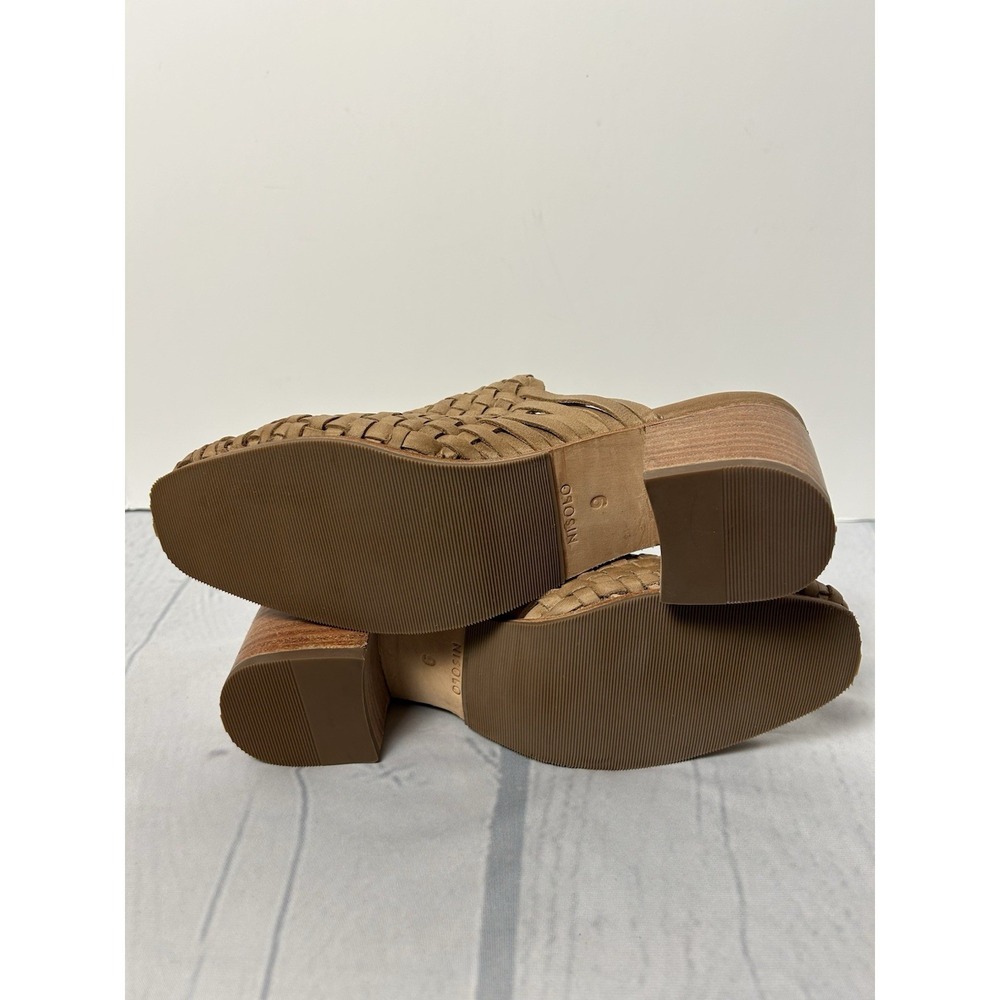Nisolo All-Day Woven Heeled Mule SZ 9 Leather Slip-on Sandal Block Heel Almond - Picture 6 of 9